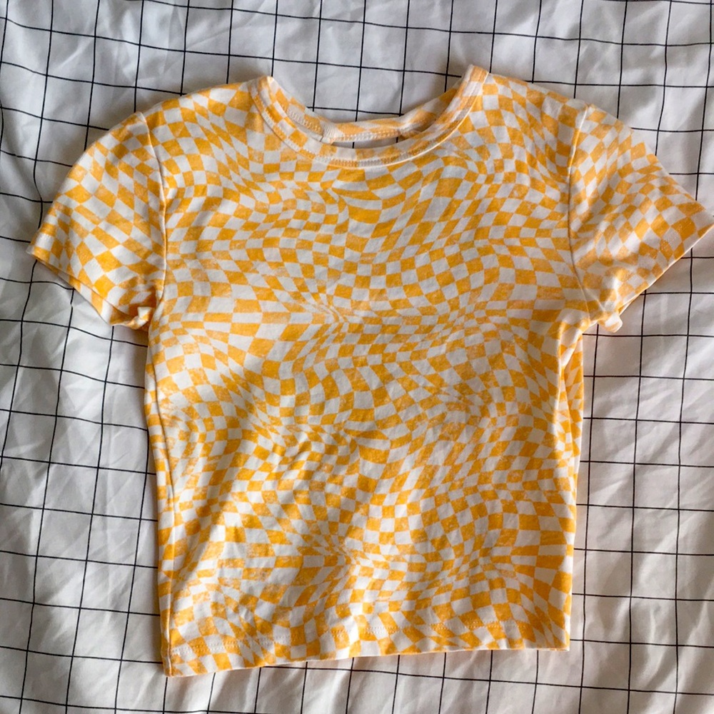 Forever 21 orange and white checkered open-back crop top
